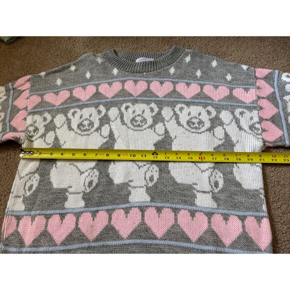 Vintage Arielle Teddy Bear Sweater Pastel Retro Kawaii Y2K Fair Isle Made in USA - Picture 3 of 8